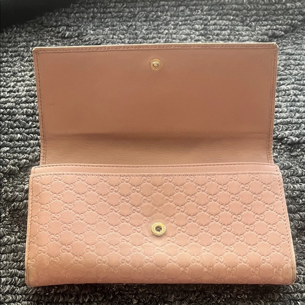 Gucci Guccisima Tan Embossed Women's Long Wallet w/ small bow